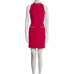 Moschino virgin wool pink fuschia dress with gold chain details